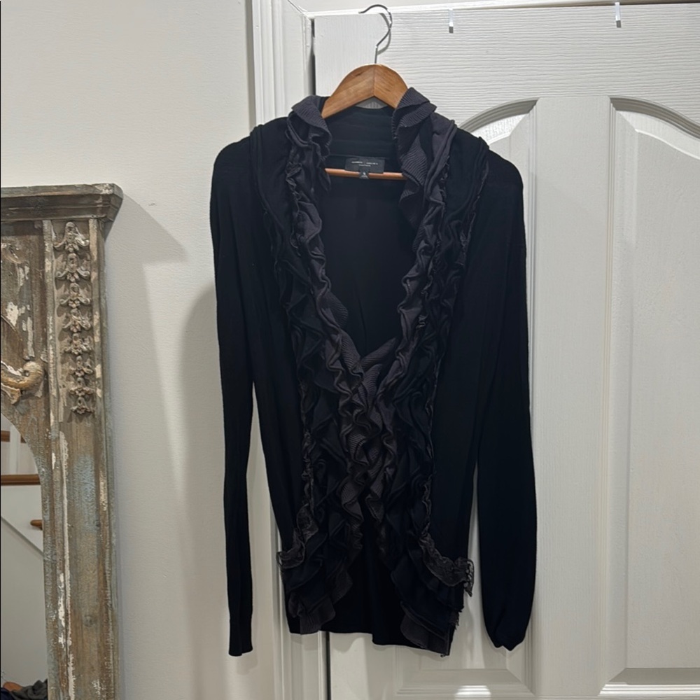 Romeo & Juliet Couture Black Knit Cardigan with Ruffles
